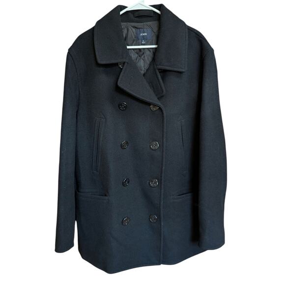 J.Crew Men’s Wool Blend Peacoat Black Size L Classic Double-Breasted Coat - Picture 2 of 5